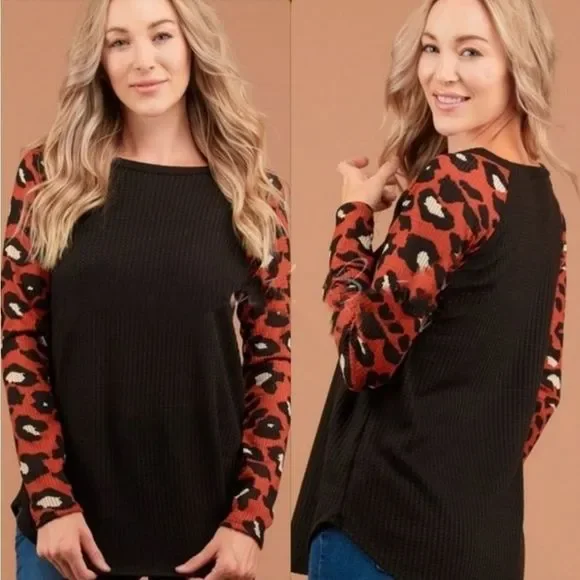 Black Animal Print Thermal Top - Picture 1 of 3